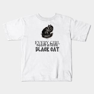 Black Cat llustration with Quote Kids T-Shirt